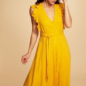 1. State Ruffle Sleeve Marigold Midi Dress